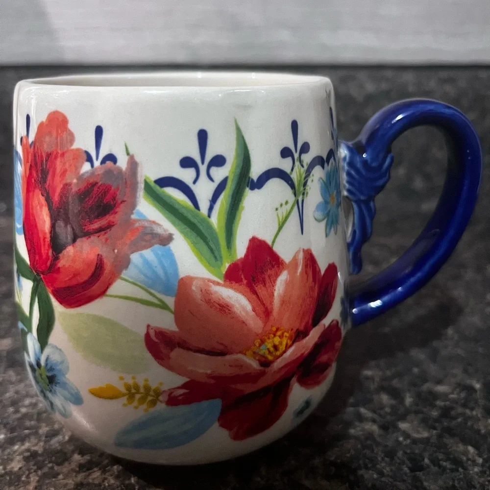 The Pioneer Woman Floral Mug with Blue Handle
